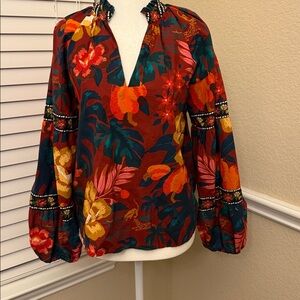 Anthropologie FARM Rio V-Neck Floral Blouse Woman's Small